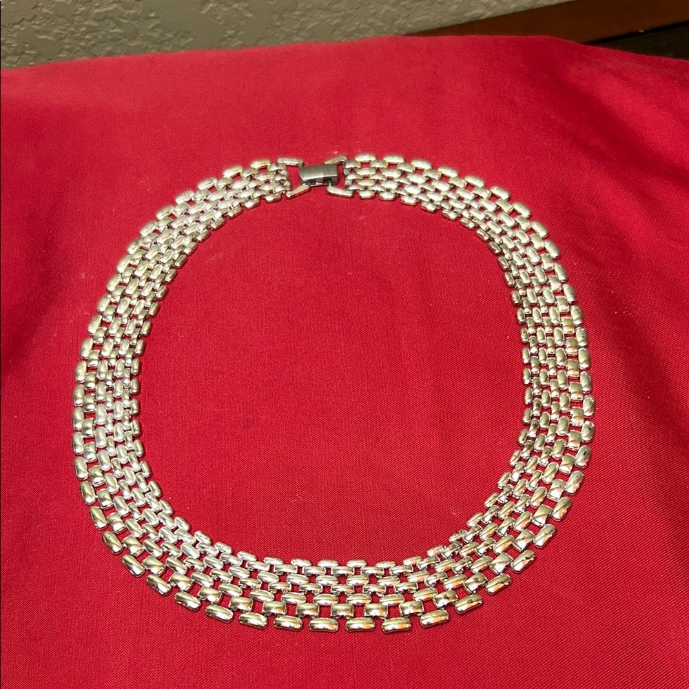 Vintage Napier Choker Necklace 7-Tier Liquid Silver Tone 25+ Yrs sku#132